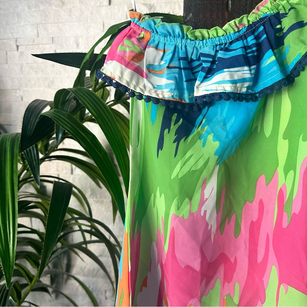 Mud Pie Bag Lady Bright Vibrant Watercolor One Shoulder Beach Pool Dress Size M - Picture 4 of 8